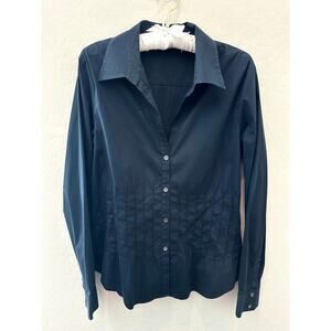 THEORY | Valerie Navy Blue Button Front Long Sleeve Shirt | Size XL
